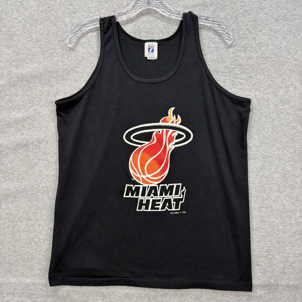 Vintage Miami Heat Tank Top Mens Small* Black Logo 7 NBA Sleeveless Muscle Shirt
